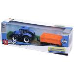 BURAGO Tractor w/tipping trailer N.H T7.615 10cm blue